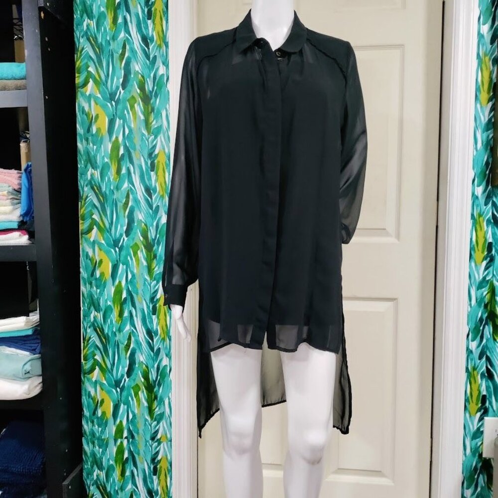 Whismygoth Lagenlook Gauzy Tunic High Low Hem Shirt Dress Black Women's Size M - Picture 4 of 10